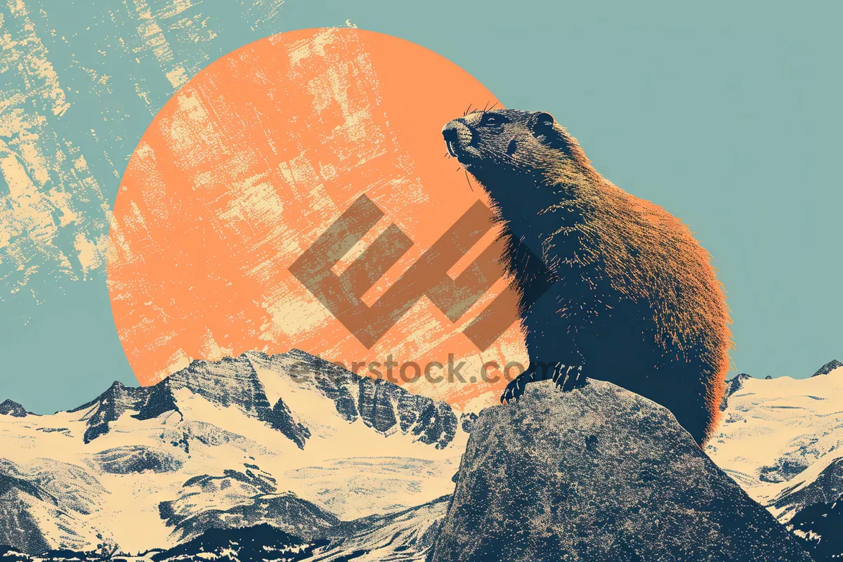 Picture of Rocky mountain landscape with snow and seal.