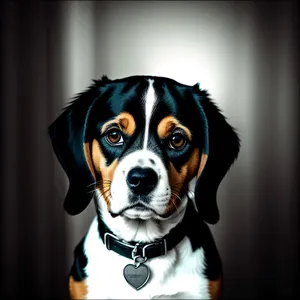 Cute boxer puppy sitting in studio portrait