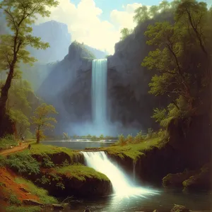 Serene Waterfall Amidst Lush Forest Landscape