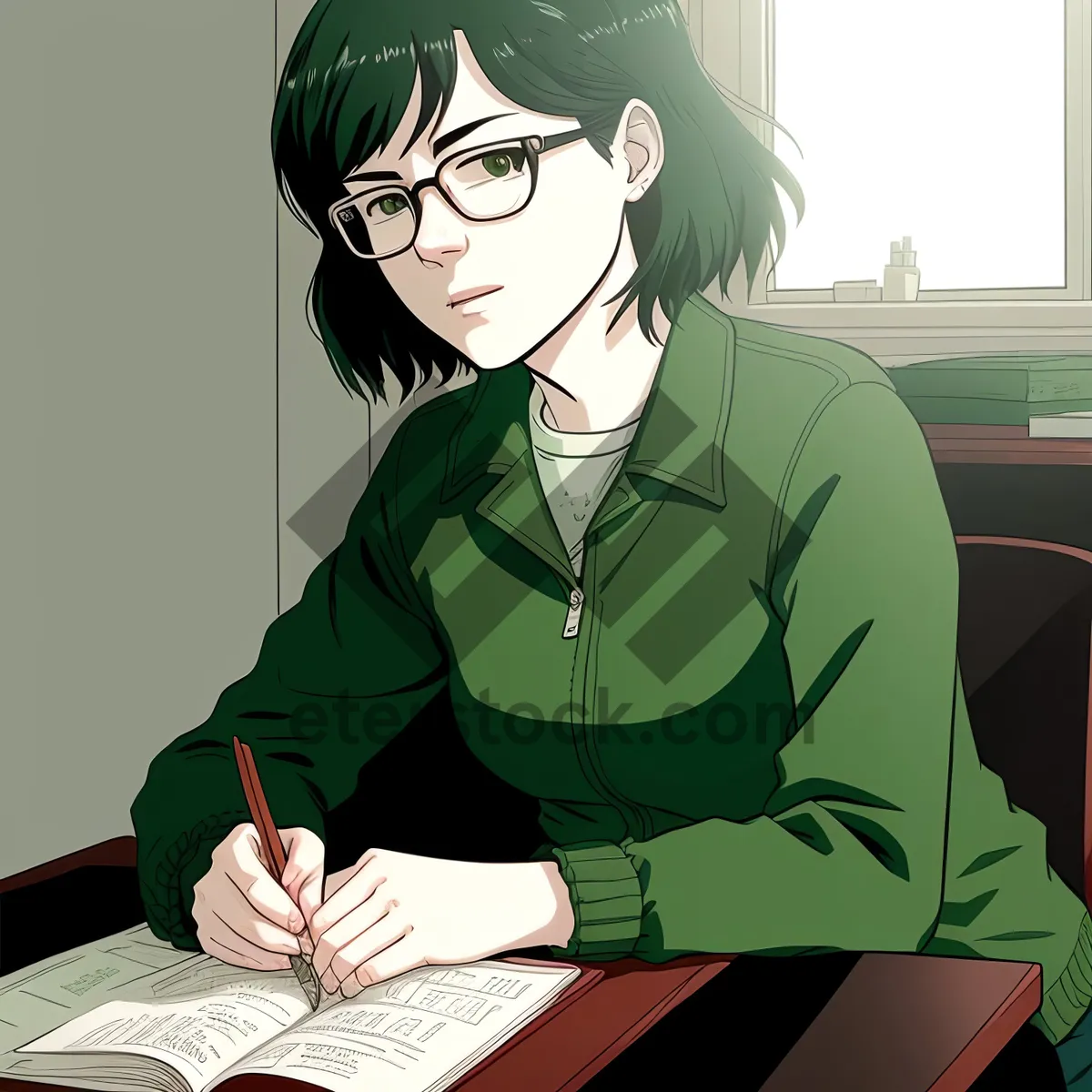 Picture of Happy businesswoman working on laptop at office desk