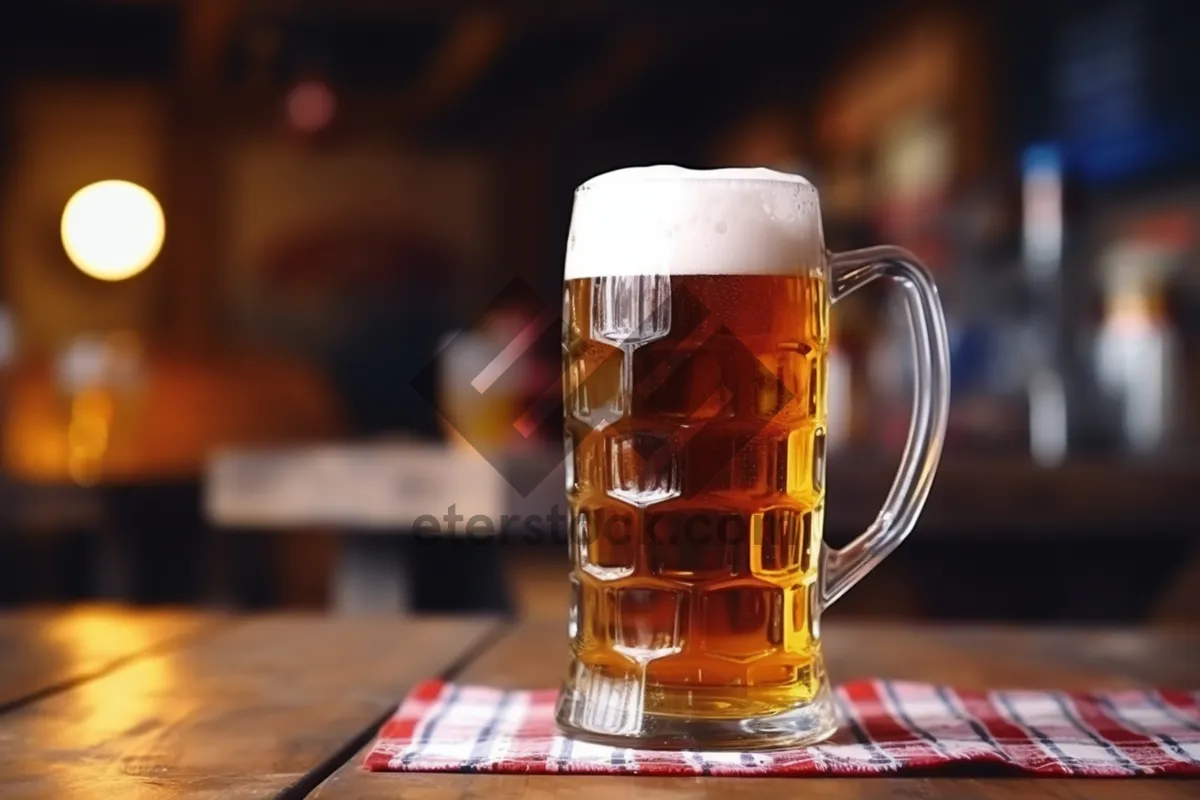 Picture of Golden beer in frosted glass with bubbles.