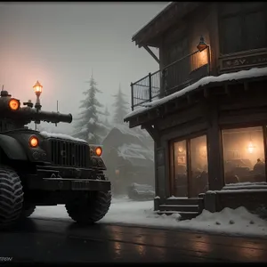 Snowplow Military Truck Clearing Road