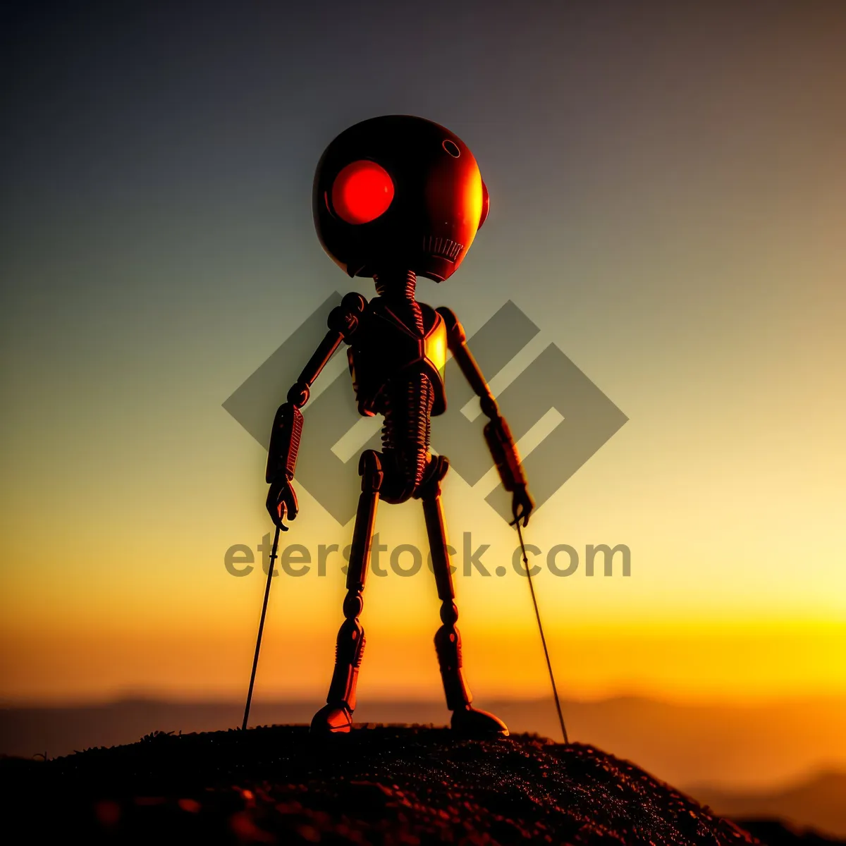 Picture of Vibrant Celestial Sunset Silhouette - Cartoon Style