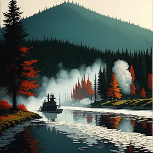 Riverside Resort with Mountain Views and Reflections