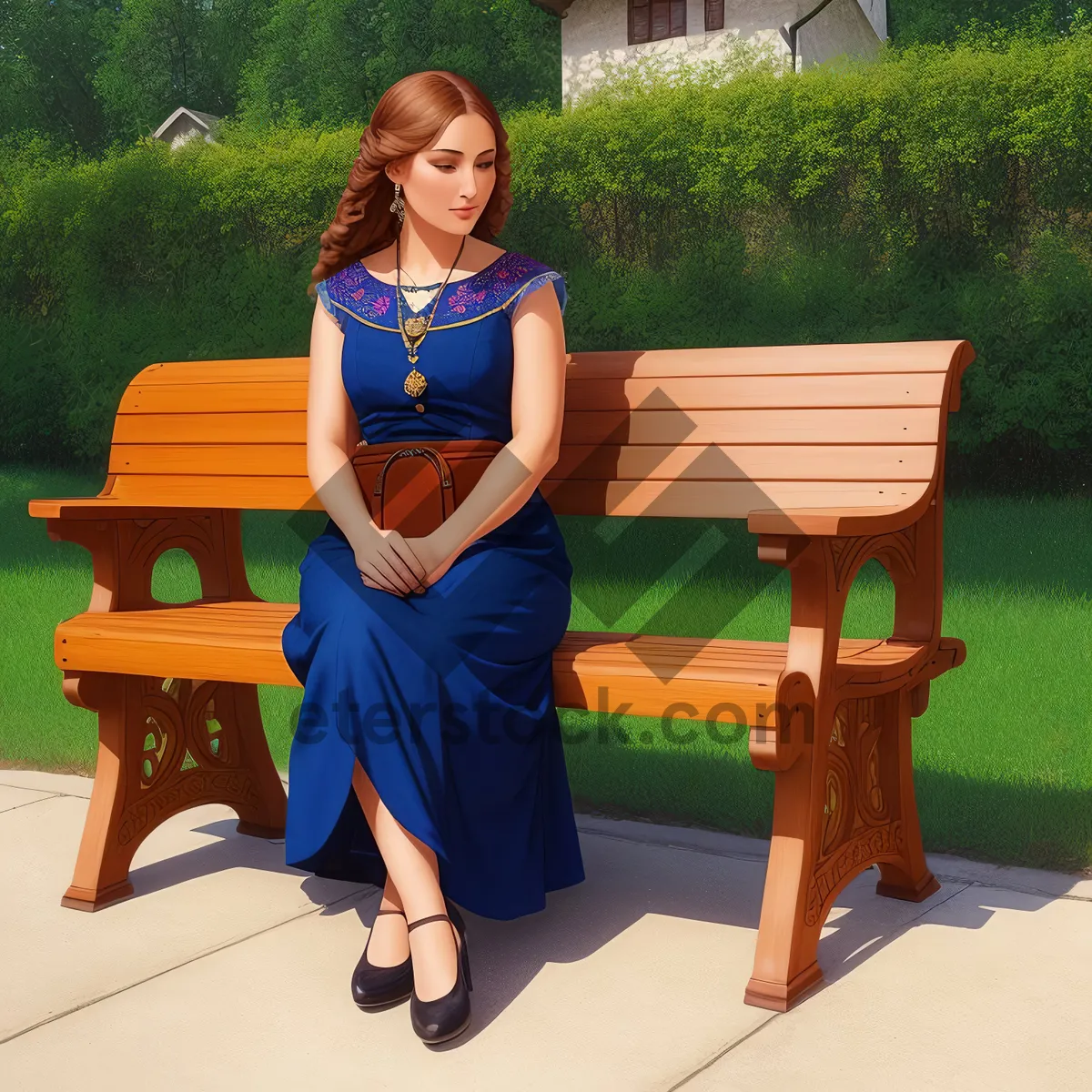 Picture of Happy person sitting on park bench