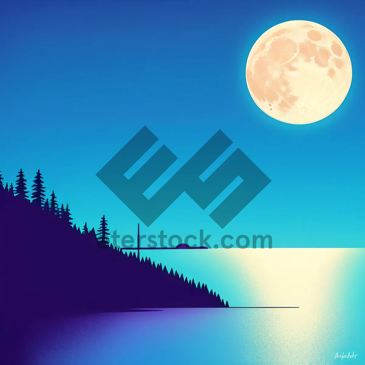 Picture of Clear Summer Sky with Bright Moon and Shining Stars