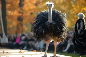 Wild Ostrich with Long Beak and Feathers