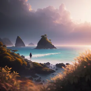 Serene Sunset over Coastal Beach