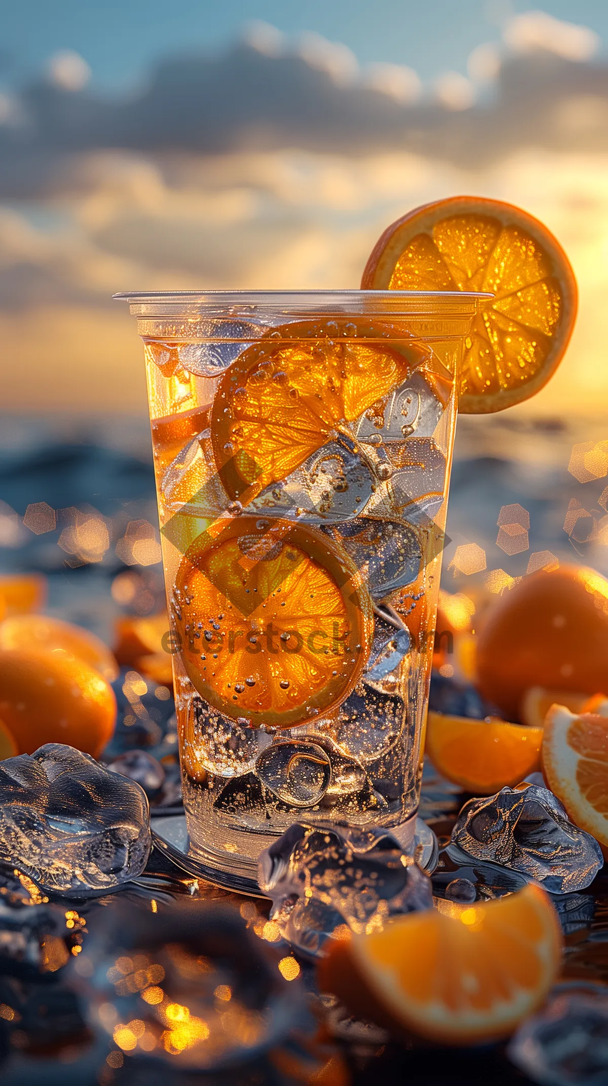 Picture of Refreshing orange citrus breakfast juice in glass cup.