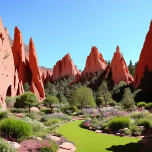 Orange sky over desert rock landscape