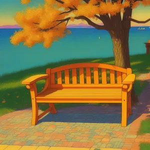 Wooden Park Bench Under Summer Tree