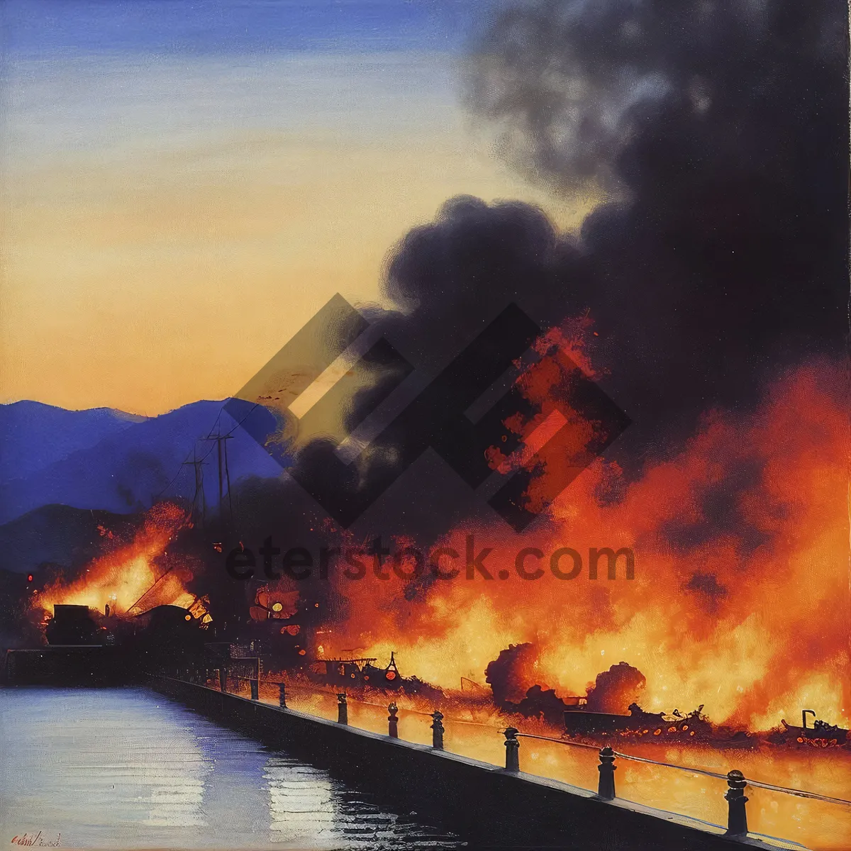 Picture of Sunset Over Majestic Volcano and Pier