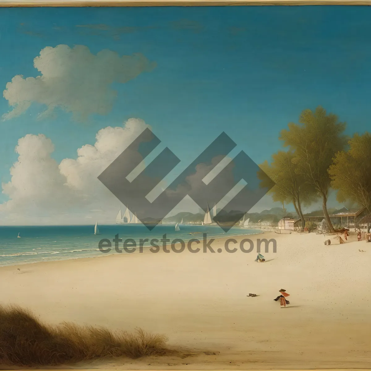 Picture of Serene Coastal Sunset: Blissful Waves Embrace Palm-lined Beaches