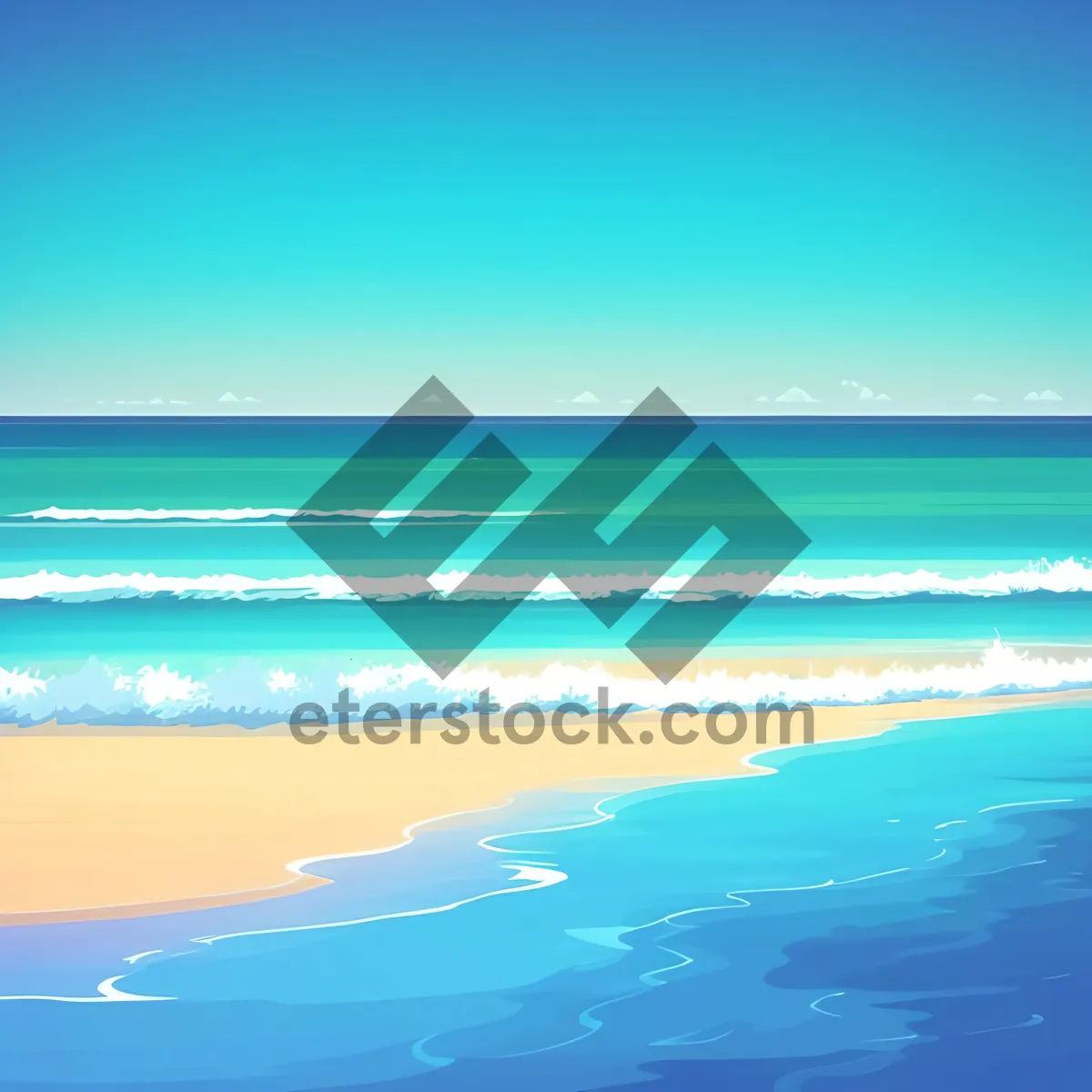 Picture of Serene Seascape: Tranquil Beach Paradise with Turquoise Waves and Sunny Skies