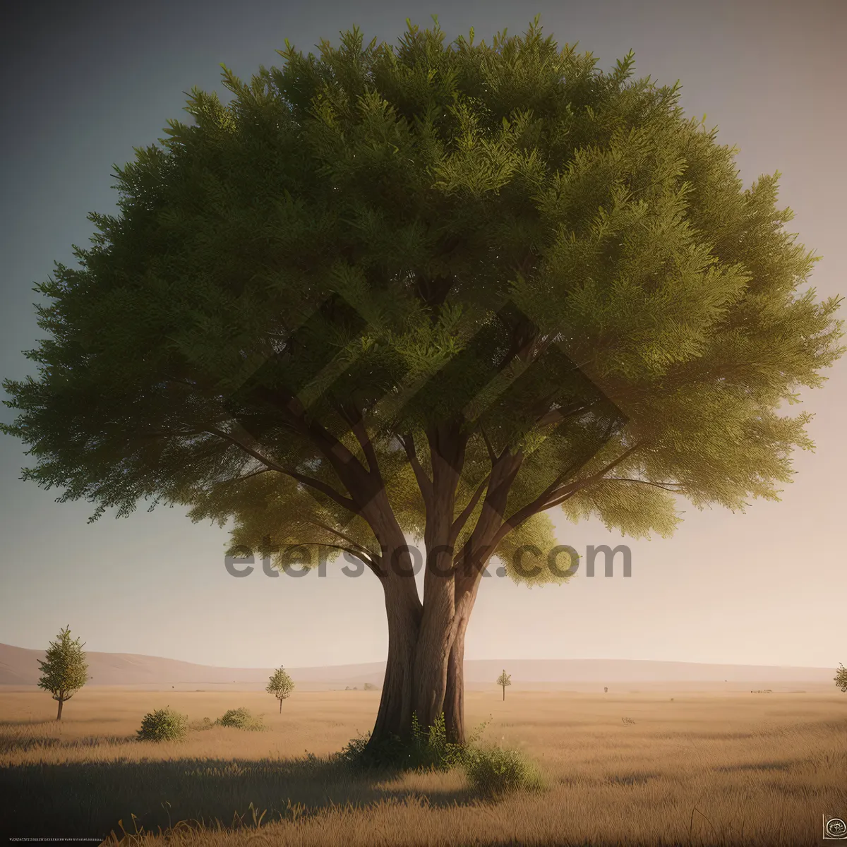 Picture of Idyllic country landscape with blooming acacia trees