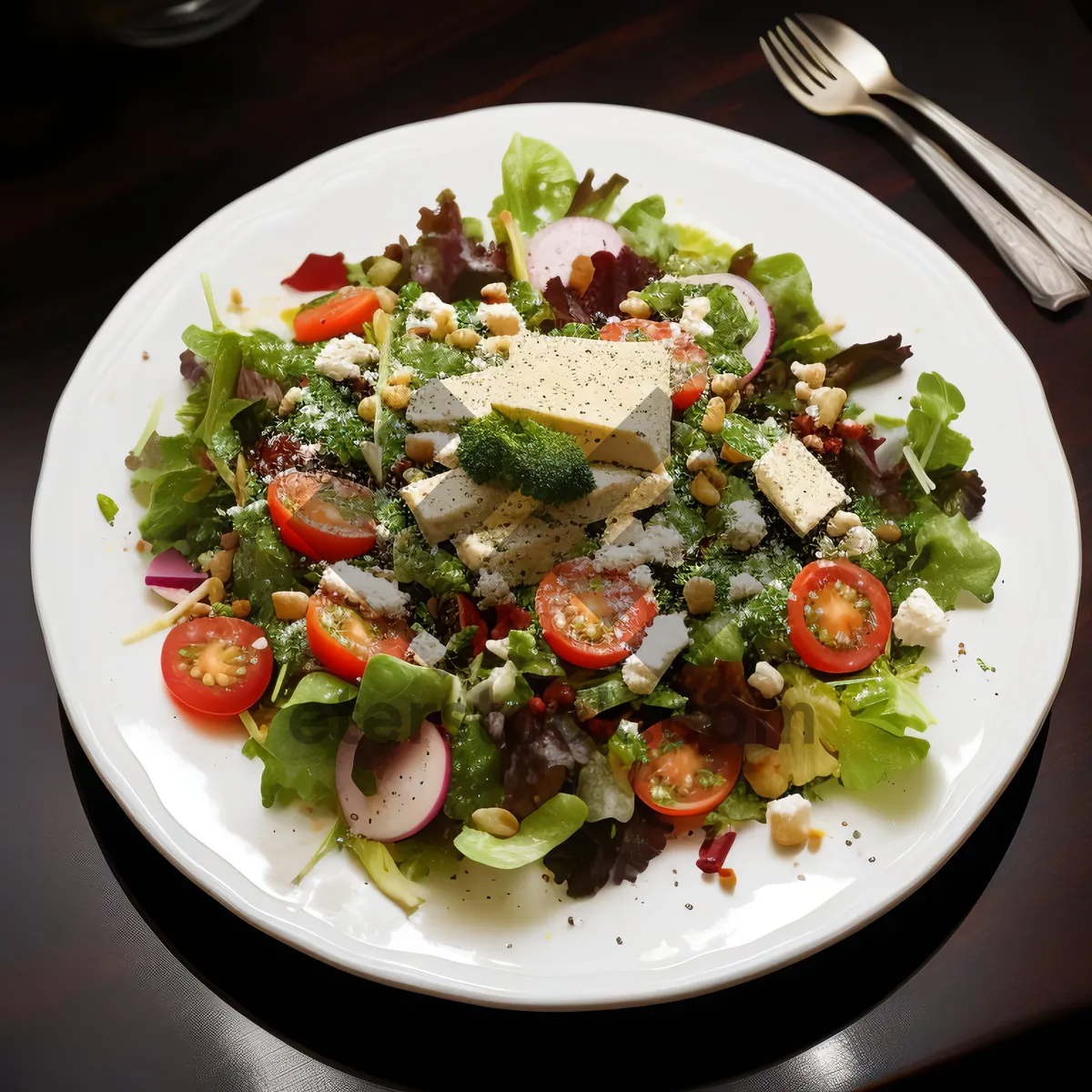 Picture of Healthy gourmet vegetable salad with fresh tomatoes and cheese