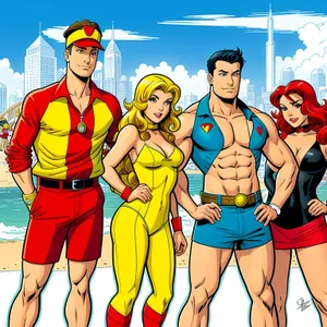 Sporty Fashion Man in Sexy Girls Maillot Cartoon