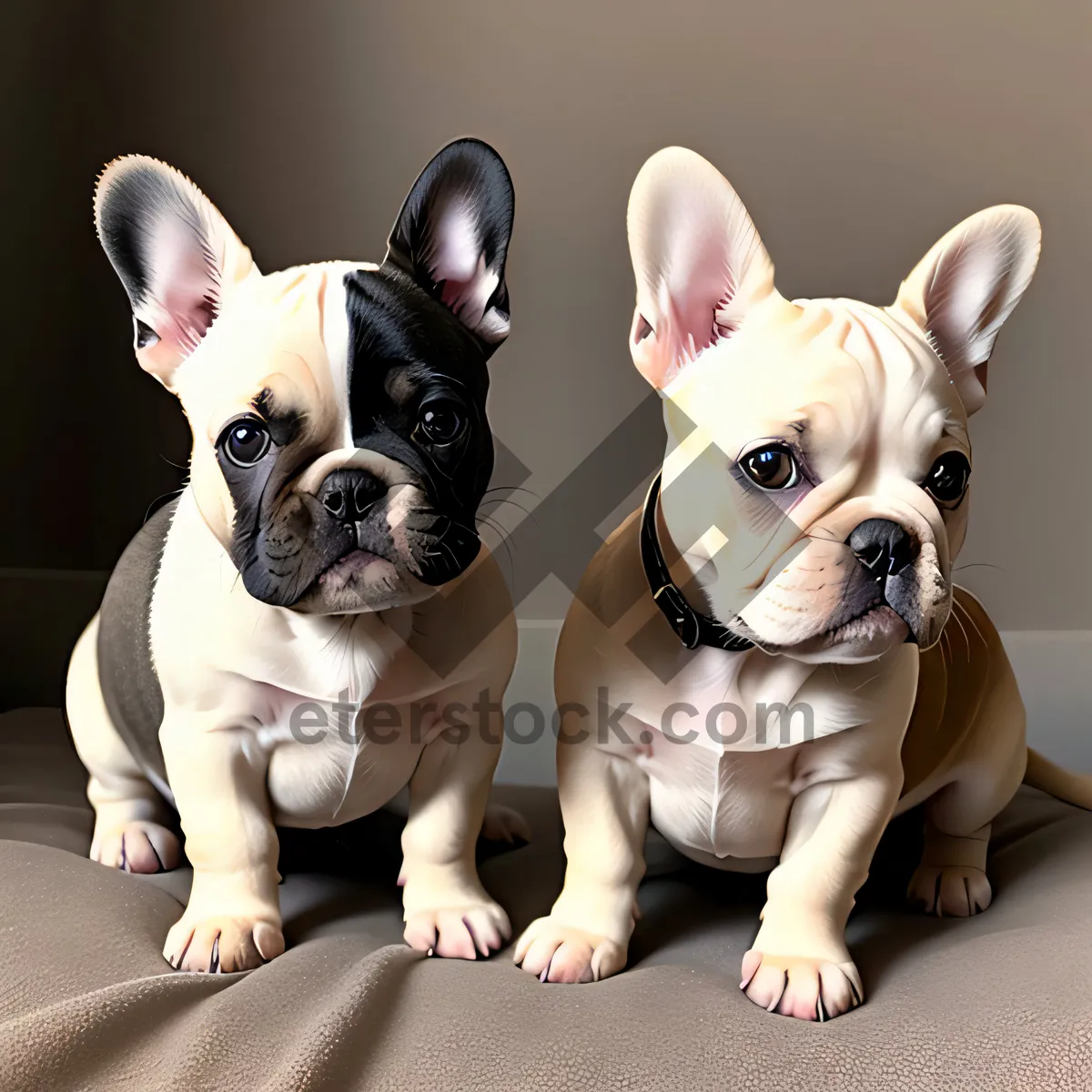 Picture of Cute Bulldog Puppy Sitting with Wrinkled Expression