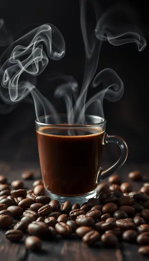 Dark Beverage on Table Closeup with Spoon