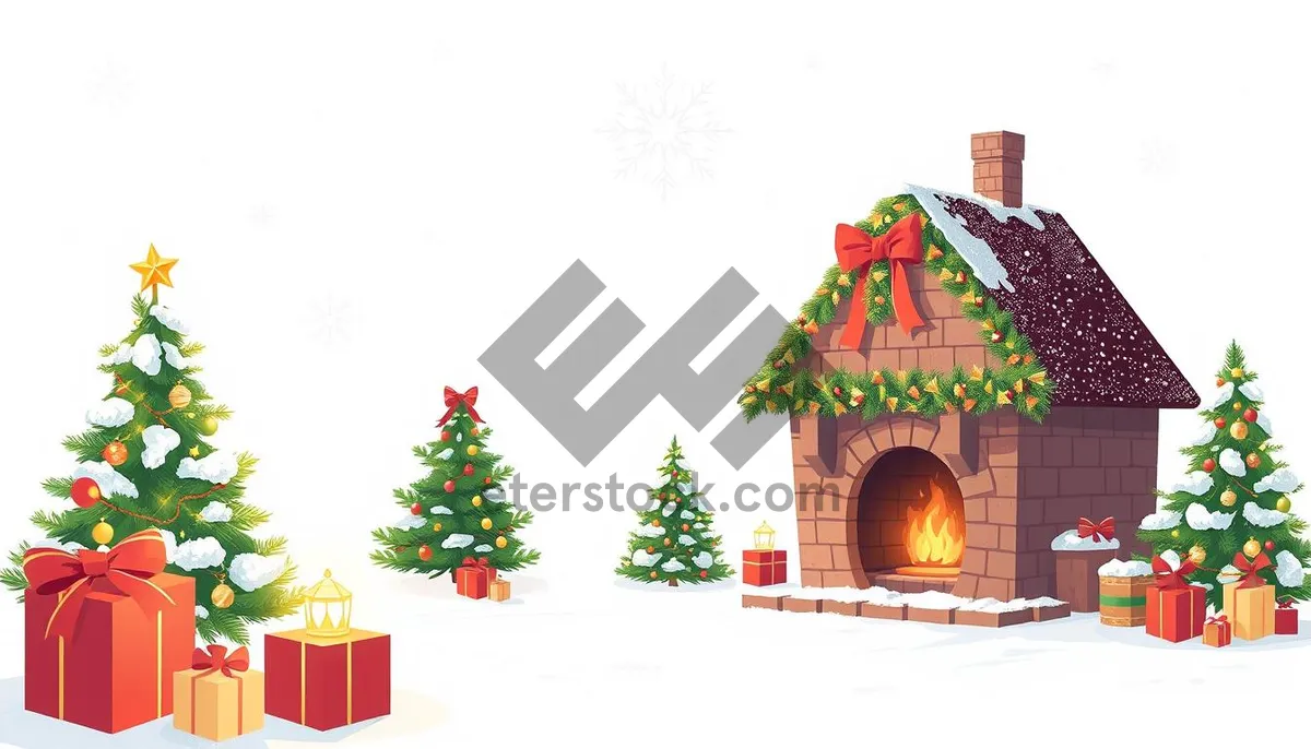 Picture of Winter Holiday House Decoration With Birdhouse And Tree