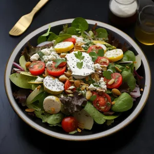 Fresh Garden Salad with Cheese, Tomatoes, and Olives