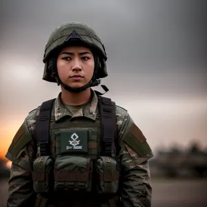Camouflaged soldier in military uniform - portrait