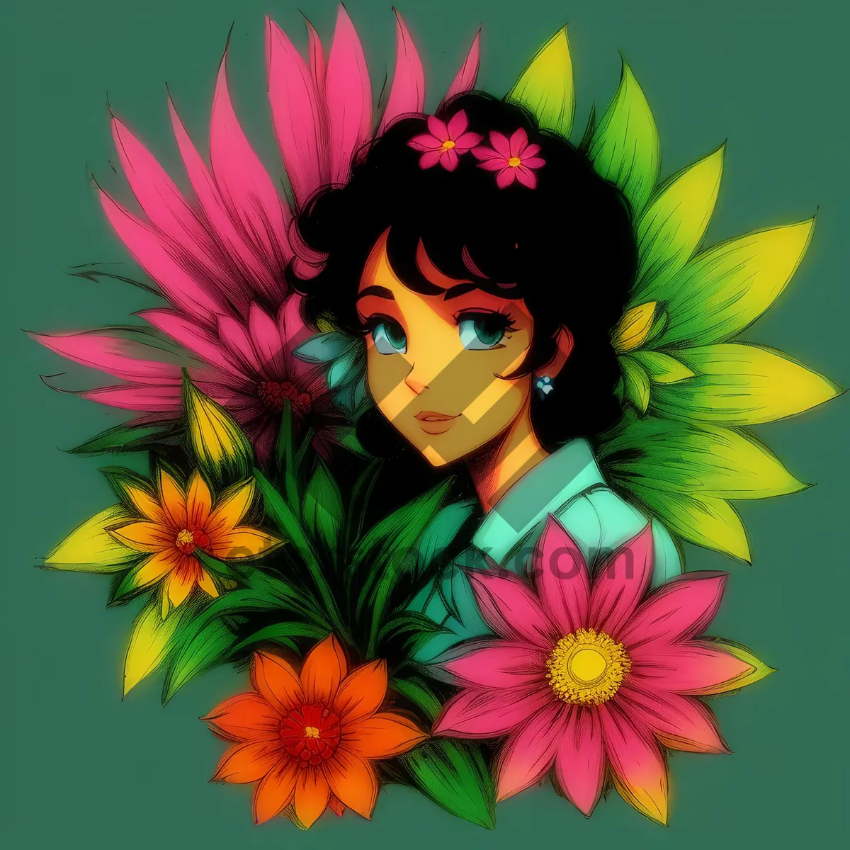 Picture of Vibrant Fun Floral Cartoon Design with Flower