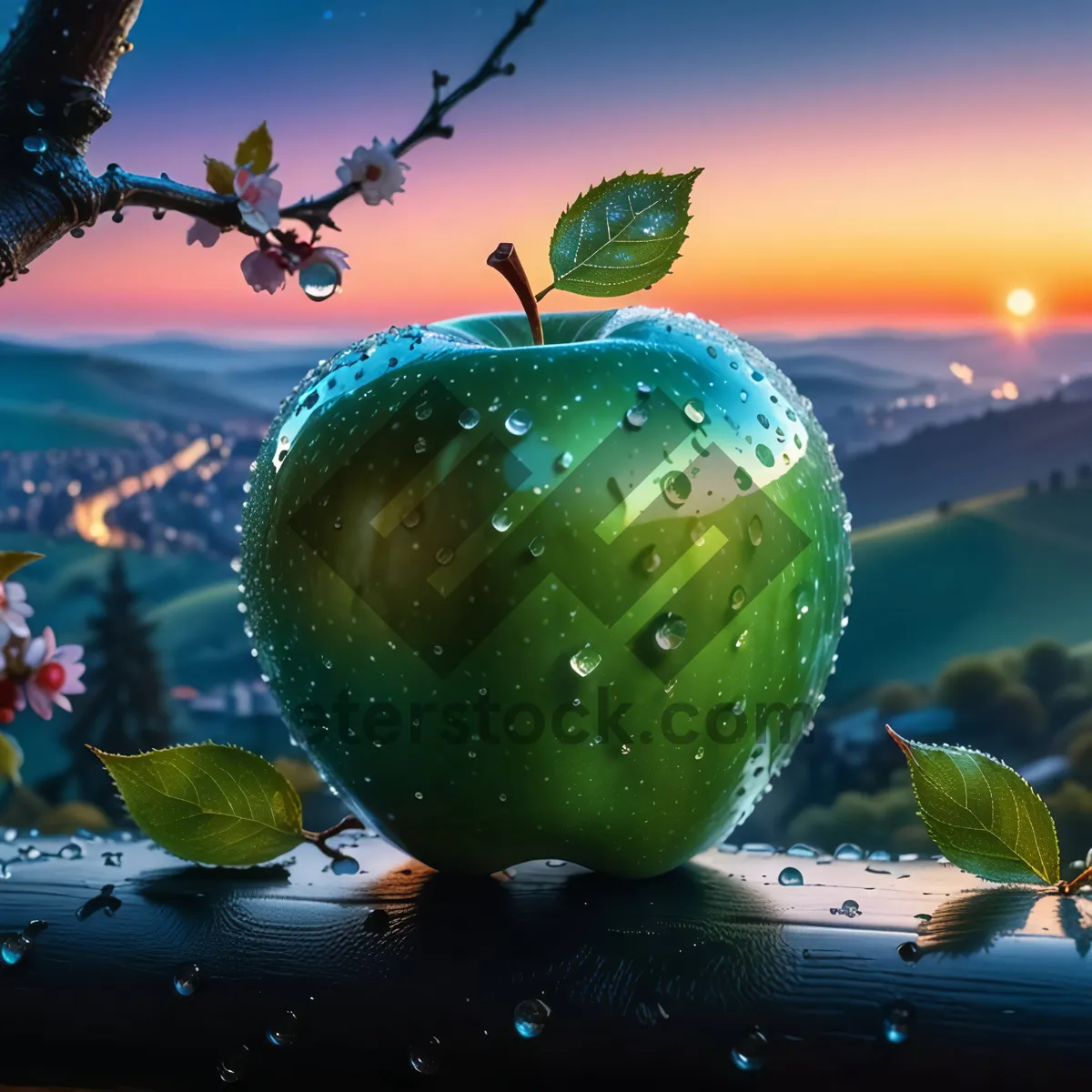 Picture of Festive Apple and Glass Globe Decoration on Tree