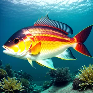 Vibrant Reef Life: Exotic Marine fish swimming in an underwater aquarium.