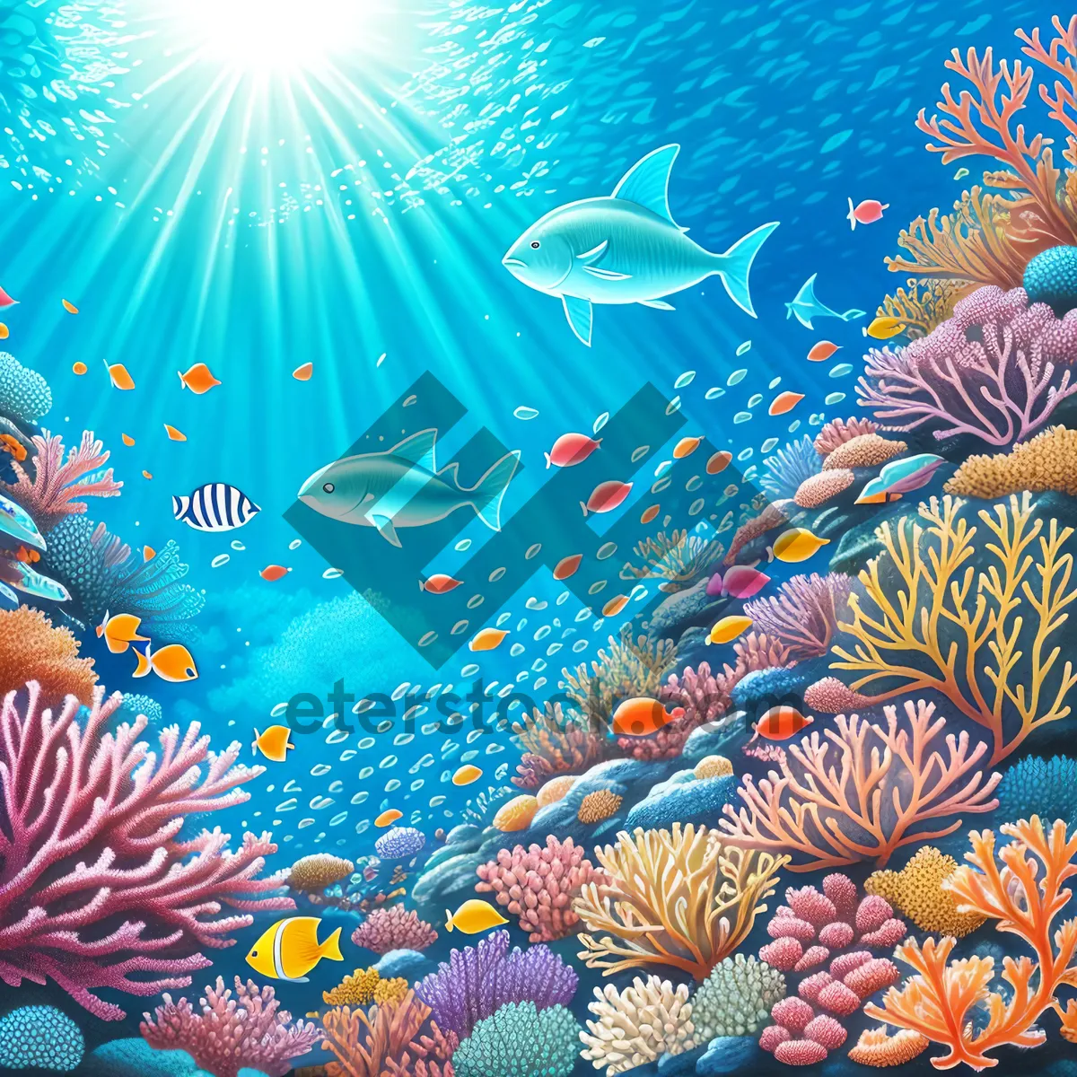 Picture of Colorful Tropical Fish in Vibrant Coral Reef