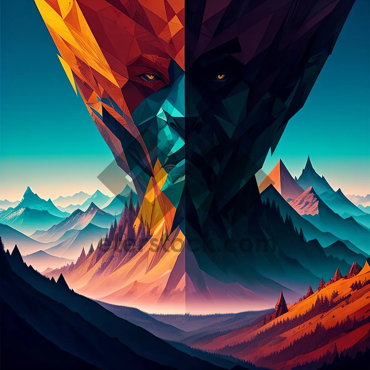 Picture of Mesmerizing Canyon Silhouette: Vibrant Digital Art with Graphic Design Elements