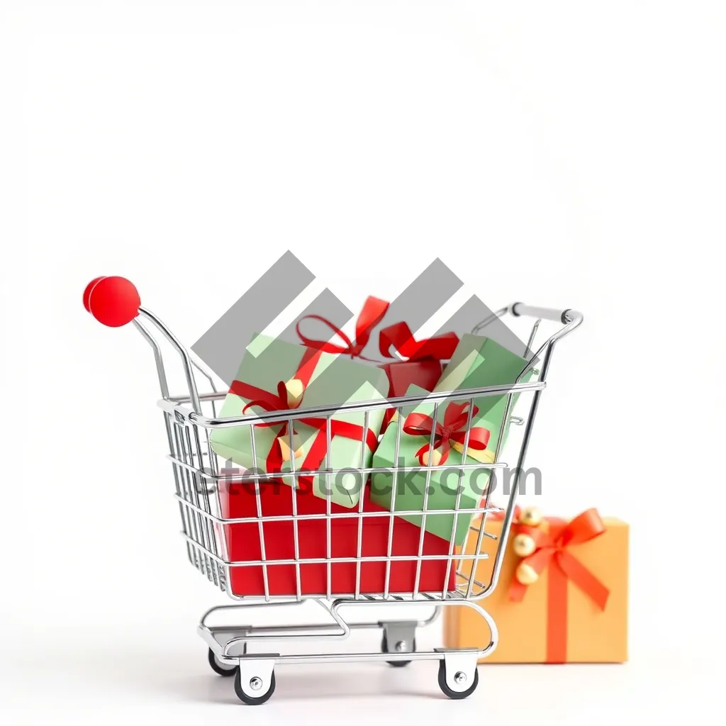 Picture of 3D supermarket shopping cart with empty metal container