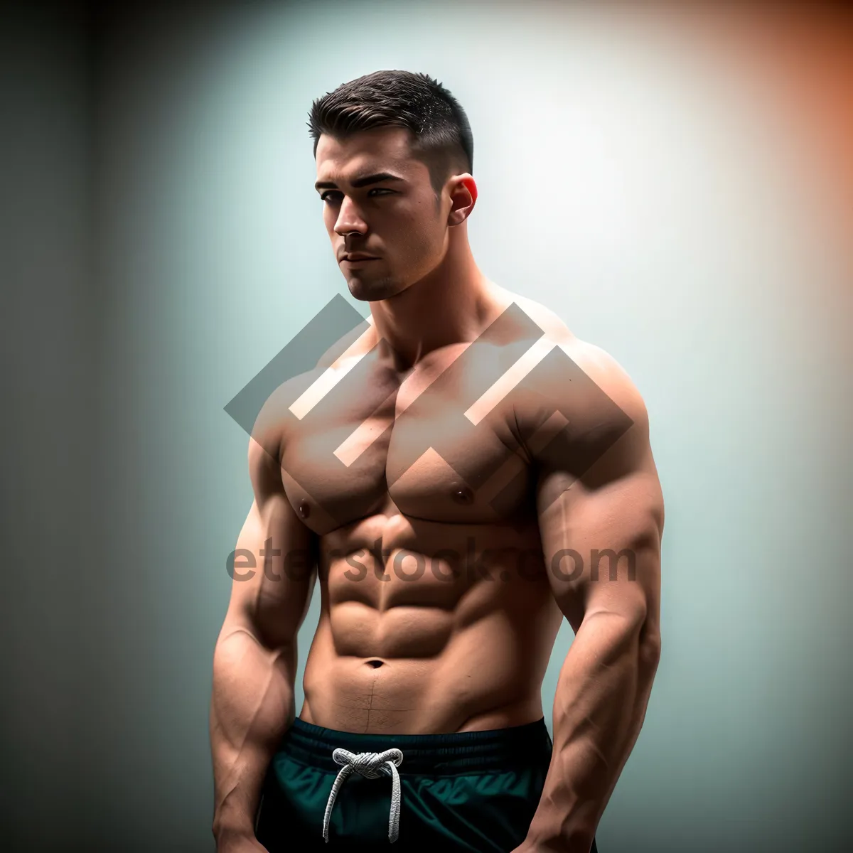 Picture of Fit Male Model Flexing Muscles in Studio