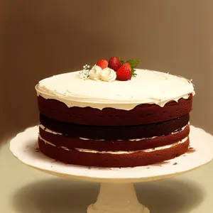 Delicious strawberry chocolate cake with cream and berries.