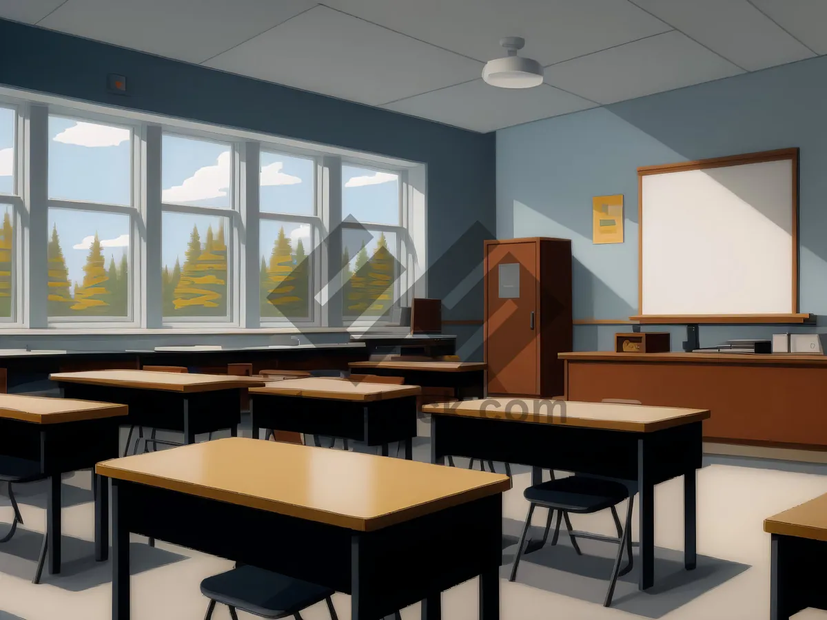 Picture of Modern stylish office interior with wooden furniture and floor.