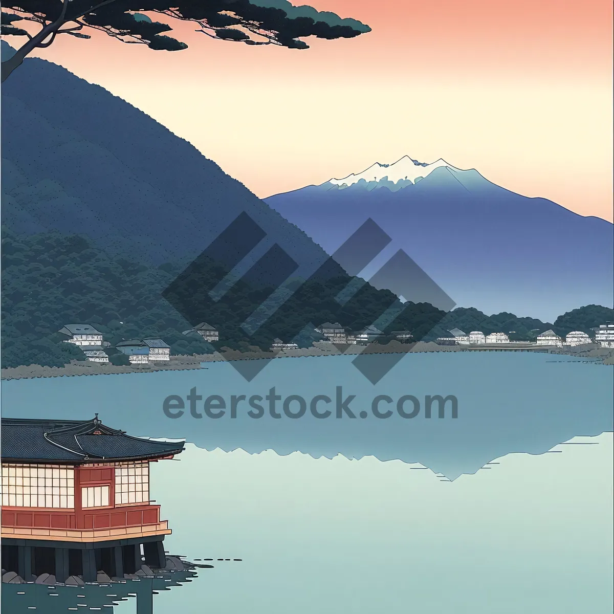 Picture of Sunset Serenity: A Beautiful Lakeside Escape