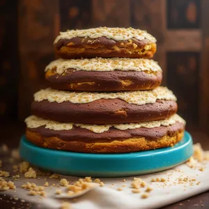 Delicious stack of freshly baked chocolate pastries.