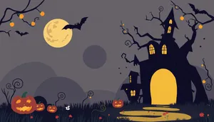 Halloween Night Silhouette in Graveyard Under Moon