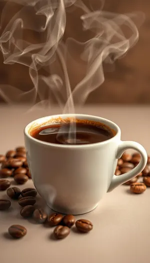 Black coffee cup on dark table at breakfast