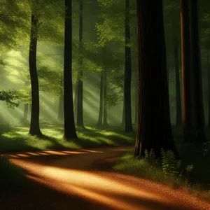 Serene Forest Pathway Through Sunlit Woods