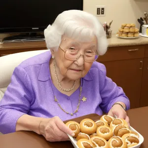 Smiling senior enjoying homemade pretzel breakfast in kitchen