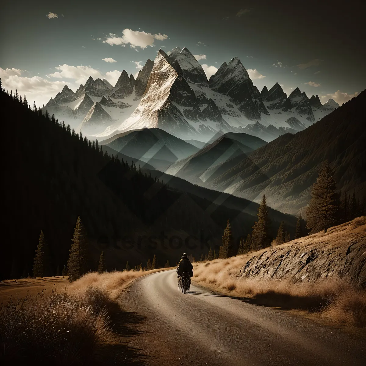 Picture of Snow-Capped Mountain Landscape: Majestic Alpine Peak Amidst Winter Wonderland