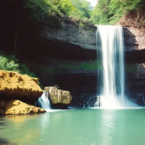 Serene Cascade in Mountain Forest