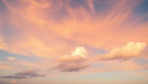 Bright Summer Sky with Fluffy Clouds and Sunshine