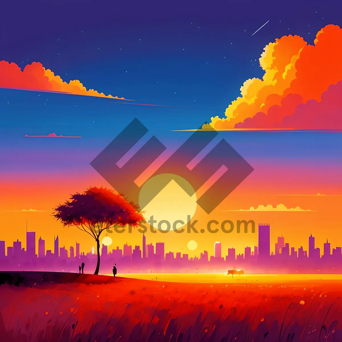 Picture of Golden Sunset Over Ocean with Silhouetted Trees