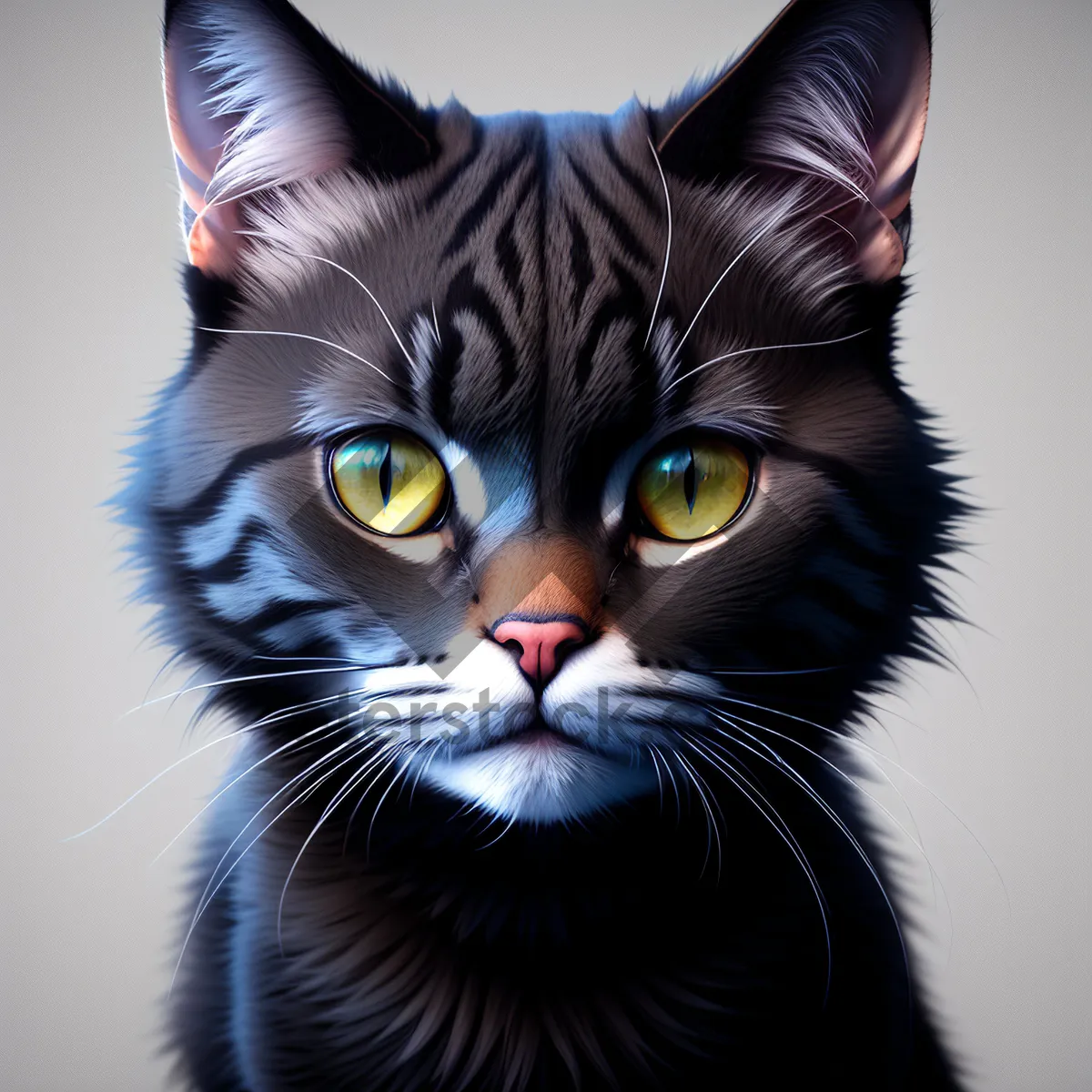 Picture of Fluffy Gray Tabby Cat with Curious Eyes