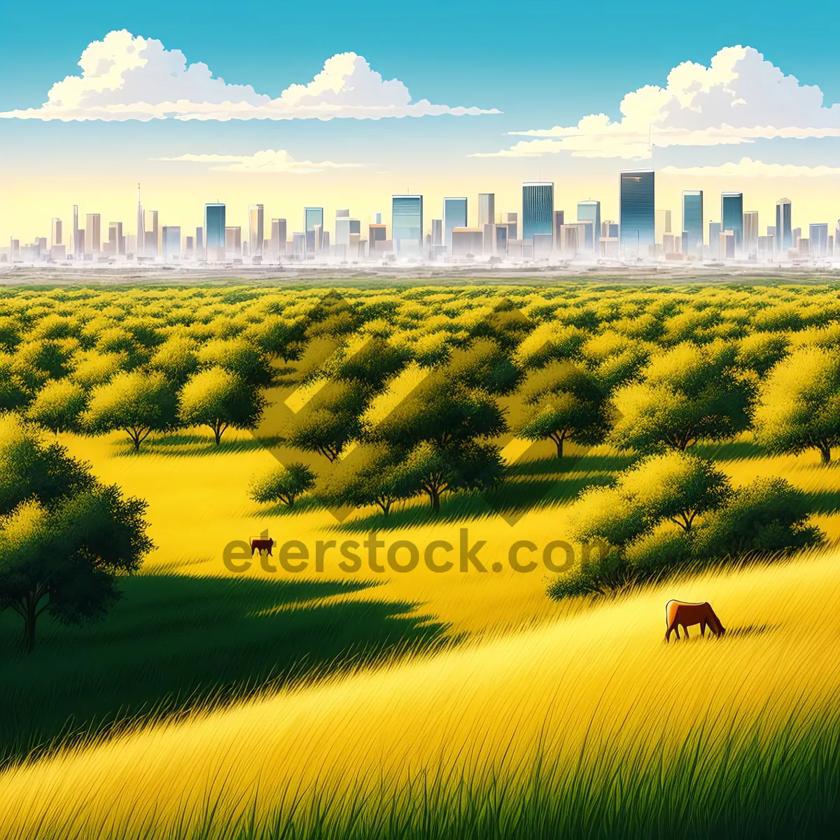 Picture of Golden fields under the sunny sky"
or
"Lush rapeseed meadow in rural landscape