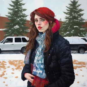 Smiling brunette fashion model with stylish scarf