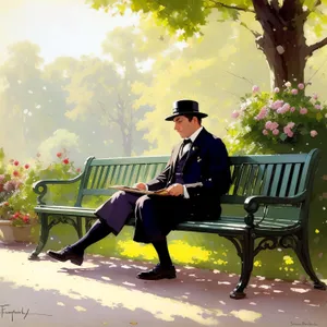 Man seated on park bench, enjoying relaxation