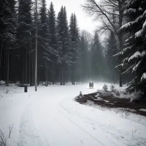 Winter Wonderland: Snow-Covered Forest with Snowmobile